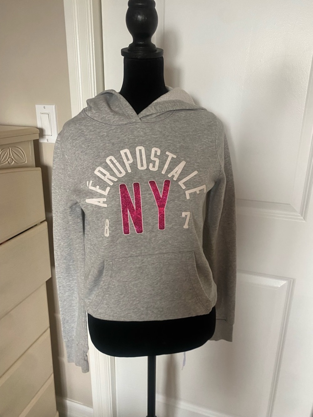 Y2K Aéropostale NY Graphic Hoodie | Grey Hooded Sweatshirt | Size S/P